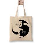 Toyaso Cats Kedi Ying Yang Japon Beyaz Bez Çanta Uzun Saplı Alışveriş Çantası Plaj Çantası - 34*40 cm - 001-Beyaz