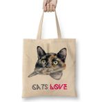 Toyaso Cats Love Kedi Beyaz Bez Çanta Uzun Saplı Alışveriş Çantası Plaj Çantası - 34*40 cm - 001-Beyaz