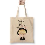 Toyaso Chibi Face Suga Bts Beyaz Bez Çanta Uzun Saplı Alışveriş Çantası Plaj Çantası - 34x40 - 001 - Beyaz