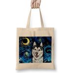Toyaso Dog Husky Night Köpek Beyaz Bez Çanta Uzun Saplı Alışveriş Çantası Plaj Çantası - 34*40 cm - 001-Beyaz