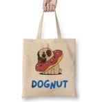 Toyaso Dognut Donut Köpek Dogs Beyaz Bez Çanta Uzun Saplı Alışveriş Çantası Plaj Çantası - 34*40 cm - 001-Beyaz