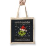 Toyaso Dr Seuss The Grinch Christmas Knit Pattern Beyaz Bez Çanta Uzun Saplı Alışveriş Çantası - 001 - Beyaz