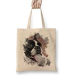 Toyaso Frenchies Pug Köpek Beyaz Bez Çanta Uzun Saplı Alışveriş Çantası Plaj Çantası - 34x40 - 001 - Beyaz