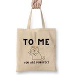 Toyaso Funny Cat To Me You Are Purrfect Kedi Kittens Bez Çanta Uzun Saplı Alışveriş Çantası Plaj Çantası - 34*40 cm - 001-Beyaz