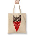 Toyaso Gangster Cat Kedi Beyaz Bez Çanta Uzun Saplı Alışveriş Çantası Plaj Çantası - 34*40 cm - 001-Beyaz
