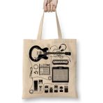 Toyaso Gitar Amfi Gitarist Pedal Kedi Beyaz Bez Çanta Uzun Saplı Alışveriş Çantası Plaj Çantası - 34*40 cm - 001-Beyaz