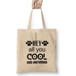 Toyaso Hey All You Cool Cats And Kittens Yavru Kedi Beyaz Bez Çanta Uzun Saplı - 34*40 cm - 001-Beyaz