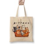 Toyaso Kittens Friends Kediler Cats Beyaz Bez Çanta Uzun Saplı Alışveriş Çantası Plaj Çantası - 34*40 cm - 001-Beyaz