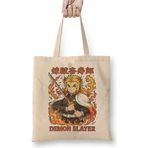 Toyaso Kyojuro Rengoku Demon Slayer Iblis Keser Bez Çanta Uzun Saplı Alışveriş Çantası Plaj Çantası - 34*40 cm - 001-Beyaz