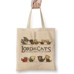Toyaso Lord Of The Rings Cats Kediler Beyaz Bez Çanta Uzun Saplı Alışveriş Çantası Plaj Çantası - 34*40 cm - 001-Beyaz