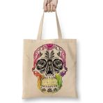 Toyaso Mexicana Psicodelica Skull Kuru Kafa Bez Çanta Uzun Saplı Alışveriş Çantası Plaj Çantası - 34*40 cm - 001-Beyaz