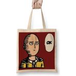 Toyaso One Punch Man Bez Çanta Uzun Saplı Alışveriş Çantası Plaj Çantası - 34*40 cm - 001-Beyaz
