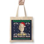 Toyaso One Punch Man Saitama Christmas Yılbaşı Beyaz Bez Çanta Uzun Saplı Alışveriş Çantası - 001 - Beyaz