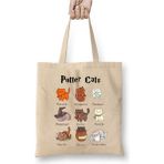 Toyaso Potter Cats Harry Beyaz Bez Çanta Uzun Saplı Alışveriş Çantası Plaj Çantası - 34*40 cm - 001-Beyaz