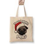 Toyaso Pug Köpek Christmas Yılbaşı Yeni Yıl Beyaz Bez Çanta Uzun Saplı Alışveriş Çantası - 001 - Beyaz