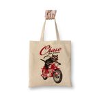 Toyaso Retro Motorcycle Black Cat Kedi Motor Beyaz Bez Çanta Uzun Saplı Alışveriş Çantası Plaj Çantası