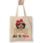 Toyaso Shih Tzu Mom Dog Owner Mothers Day Gift Köpek Annesi Beyaz Bez Çanta Uzun Saplı Alışveriş Çantası - 34*40 cm - 001-Beyaz