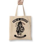 Toyaso Sons Of Anarchy Logobeyaz Bez Çanta Uzun Saplı Alışveriş Çantası Plaj Çantası - 001 - Beyaz