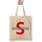 Toyaso Supermom Süperanne Anneler Günü 07 Beyaz Bez Çanta Uzun Saplı Alışveriş Çantası Plaj Çantası - 34x40 - 001 - Beyaz