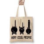 Toyaso Very Cool Cats Kediler Beyaz Bez Çanta Uzun Saplı Alışveriş Çantası Plaj Çantası - 34x40 - 001 - Beyaz