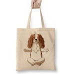 Toyaso Yoga Cavalier King Charles Spaniel Dog Köpek Beyaz Bez Çanta Uzun Saplı Alışveriş Çantası - 34*40 cm - 001-Beyaz