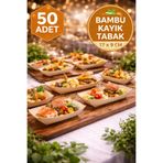 TOYFEST 50'li Pkt Büyük Bambu Kayık Tadım Tabağı 17x9 cm – Kokteyl Sunum Tabağı Catering Parti Servis Tabak