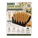 TOYFEST 50'li Pkt Mini Bambu Sunum Korneti 6x3,5 cm Doğal Sunum Külahı Kokteyl Catering Finger Food Sunumluk