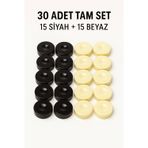 TOYFEST Akrilik Tavla Taşı Seti – 30 Adet Parlak, Dayanıklı ve Standart Ölçü Siyah Beyaz Pul Takımı