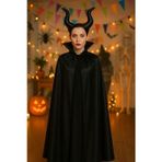 Toyfest Cadılar Bayramı Malefis Maleficent Boynuzlu Taç 120 Cm Yakalı Pelerin Halloween Kostüm Seti