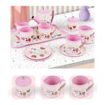 TOYFEST Çiçek Desenli Metal Çay Seti 12 Parça – Çocuklar İçin Renkli Oyun Çay Servis Takımı - Pembe