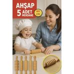 Toyfest Çocuklara Özel 5’li Ahşap Merdane seti – Minik Şefler Oyun ve Mutfak Eğlencesi Oyun Hamurları için