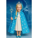 TOYFEST Frozen Elsa 4’lü Prenses Kostüm Seti – Işıltılı Mavi Elbise + Peruk + Asa + Taç