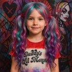Toyfest Harley Quinn Renkli Karışık Pembe Mor Mavi Uzun Dalgalı Sentetik Çocuk Peruk Kostüm Aksesuarı
