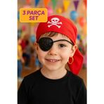 Toyfest Jack Sparrow Korsan Kostüm Seti 3 Parça – Bandana, Göz Maskesi ve Altın Küpe Aksesuarı