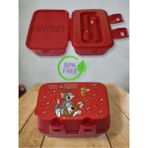 Toyfest Kilit Kapaklı 2 Katlı 4 Bölmeli Kaşık & Çatallı Dikdörtgen Lunch Box Beslenme Kutusu - Tom & Jerry - Renkli