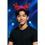 Toyfest KPop Kore Style Işıltılı Kırmızı El Figürlü Pembe Simli Saç Bandı Yılbaşı Yeni Yıl Tacı Aksesuar Şık