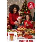 TOYFEST Yılbaşı Geyiği Kürdan 12 cm • 50’li Paket – Tatlı, Kanepe, Pasta Süsleme Yılbaşı Parti Kürdanı