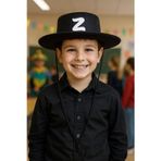 Toyfest Zorro Şapka Z Logolu Çocuk Kostüm Aksesuarı Siyah Maske Partisi Şapkası - (6-12 Yaş Arası)