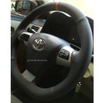 Toyota Corolla 2007-2011 Uyumlu Dikmeli Direksiyon Kılıfı Noktalı-Alkantara (Nubuk) Kırmızı Yüzüklü
