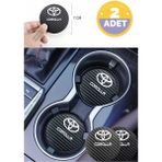 Toyota Corolla Yazılı Siyah Karbon Araç Bardak Altlığı Toyota Logolu Corolla Için Şık ve Spor 7 cm Tasarım 2 Adet - Karbon - Beyaz
