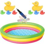 Toysnet Şişme Tabanlı Renkli 3 Boğumlu Havuz Seti 102*25 cm 8li Plastik Oyuncak Anne Ördek ve Yavruları