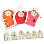 Toyvian 3 Takım Evi Kapısı Ağacı Asılı Peri Kapı Minyatür Kapı Süsleri Bahçe Ağacı Periler Uyku Kapı Bahçe Ağacı Peri Kapı Minyatürleri Kırmızı Pencere Ahşap Açık