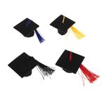 Toyvian 4 Adet Dr. Bebek Şapkası kozmetik saklama kutuları ekipmanları çanta rafı aksesuarları Mezuniyet parti dekorasyonu Mini şapka seti püskül şarap şişesi toppers keçe Black