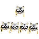 Toyvian 5 Kaplan Maskesi Maskeli Parti Maskeleri Tilki Cadılar Bayramı Çocukları Cosplay Kitsune Maskeleri Kostüm Topu Maskeleri Kadın Makyaj Yapmak Beyaz Altın Aslan Plastik