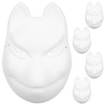 Toyvian Tilki Maskesi 5 Maskeleri Beyaz Kedi Maskesi Beyaz Kağıt Boş El Boyalı Yüz Maskesi Hayvan Yarım Yüz Maskeleri Masquerade Cosplay Parti Aksesuarları