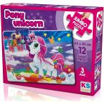 Toyz Dükkanım Ks Games Pony Unicorn 12 Parça Jumbo Boy Puzzle Kız Erkek Çocuk Oyuncak Eğitici Oyuncaklar