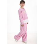 Toz Pembe London Yazılı Nakışlı Kız Çocuk Geniş Paça Eşofman Takımı 22726 - 4 - 5 Yaş