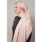 Toz Pembe Şerit Detay Monogram İpek Şal