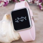 Toz Pembe Silikon Kordonlu Dokunmatik Led Ekran Dijital Kol Saat ST-303730