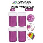 Toz Sim Pembe 4 Adet 7 Gr Tuzluklu Etkinlik Ders Okul Slime Dekorasyon Renkli Toz Sim Dekor Süsleme